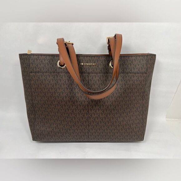 Michael Kors Jet Set Travel Large Multifunction Commuter MK Tote Bag Brown - Picture 1 of 9